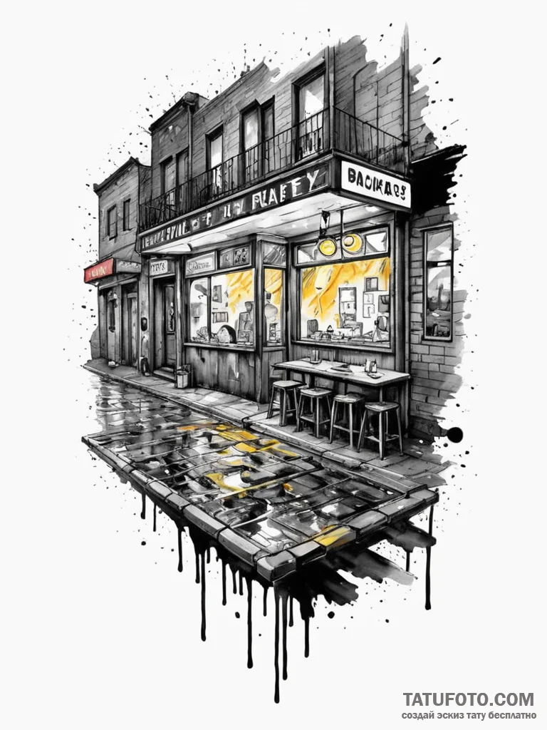 Neon sign for a noodle bar, flickering in a r... - эскиз тату (№1751744194_0, 05.07.2025 19:36) — Tatufoto.com