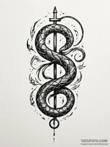 Black serpent through broken halo, tattoo fla... - эскиз тату (№1751744280_0, 05.07.2025 19:38) — Tatufoto.com