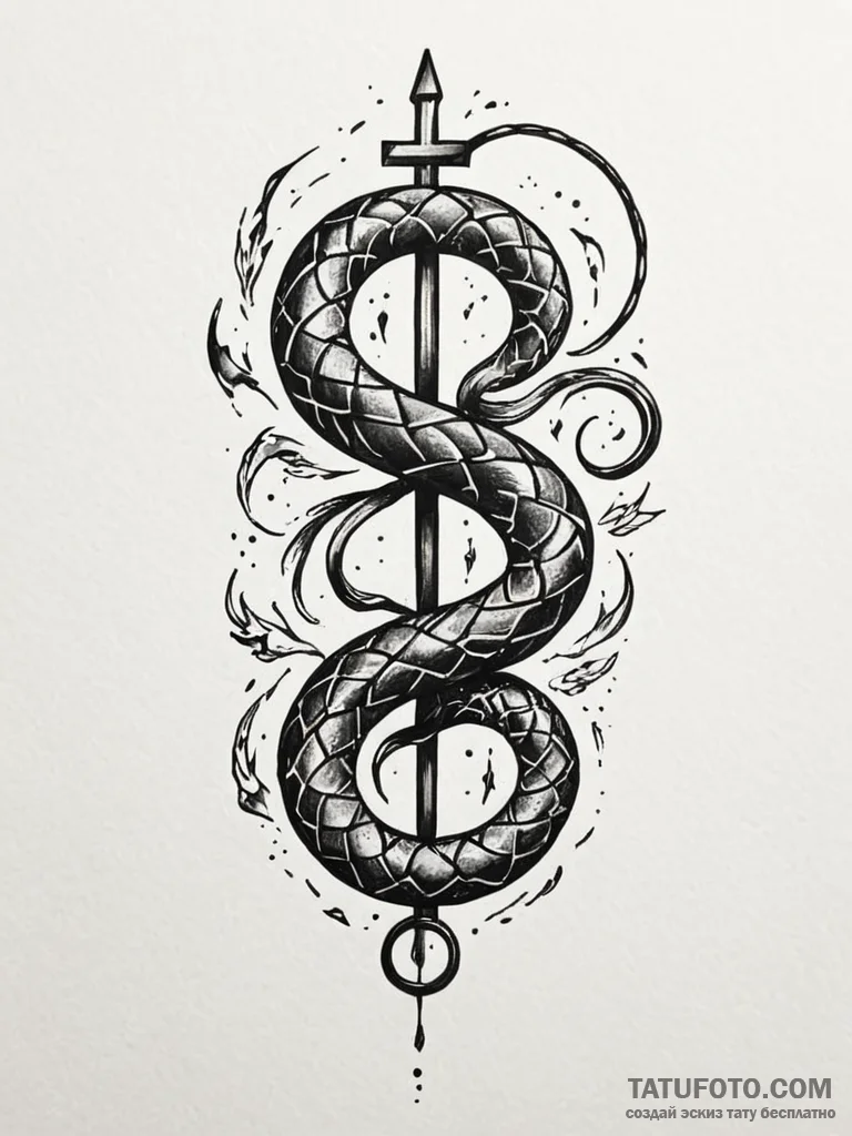 Black serpent through broken halo, tattoo fla... - эскиз тату (№1751744280_0, 05.07.2025 19:38) — Tatufoto.com