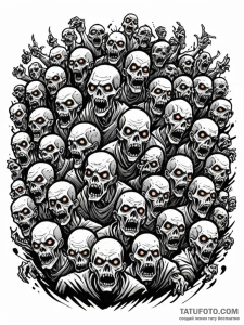 Zombie horde overwhelming a barricade, concep... - эскиз тату (№1751744538_0, 05.07.2025 19:42) — Tatufoto.com