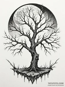 A gnarled, dead tree against a full moon, tat... - эскиз тату (№1751744623_0, 05.07.2025 19:43) — Tatufoto.com