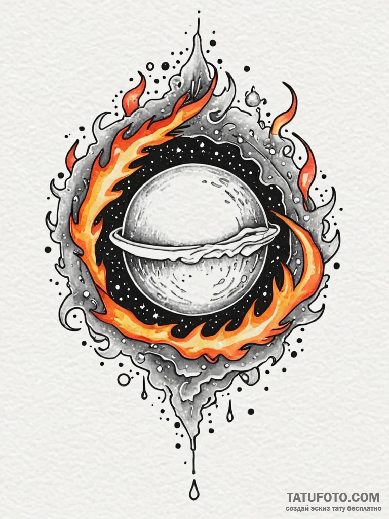 Orb devouring celestial flame, tattoo drawing... - эскиз тату (№1751744794_0, 05.07.2025 19:46) — Tatufoto.com