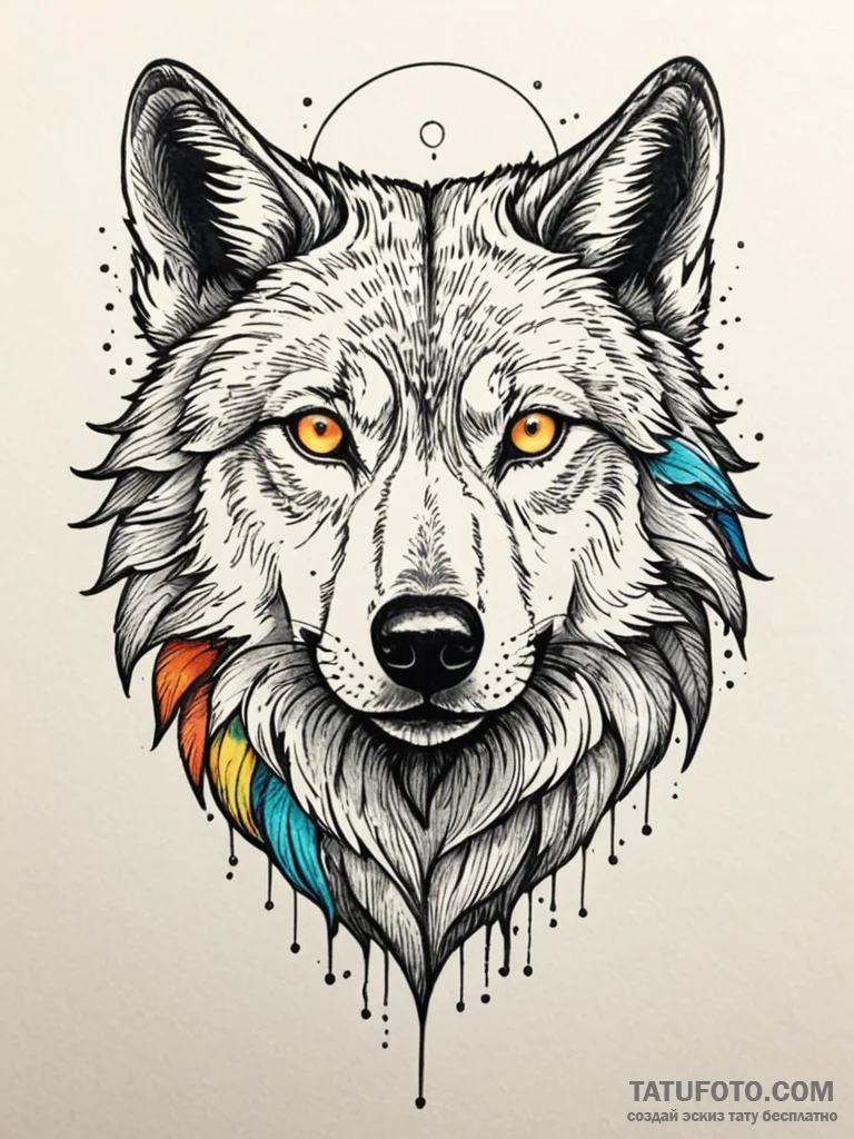 Angel wolf with glowing eyes, tattoo sketch d... - эскиз тату (№1751744879_0, 05.07.2025 19:47) — Tatufoto.com