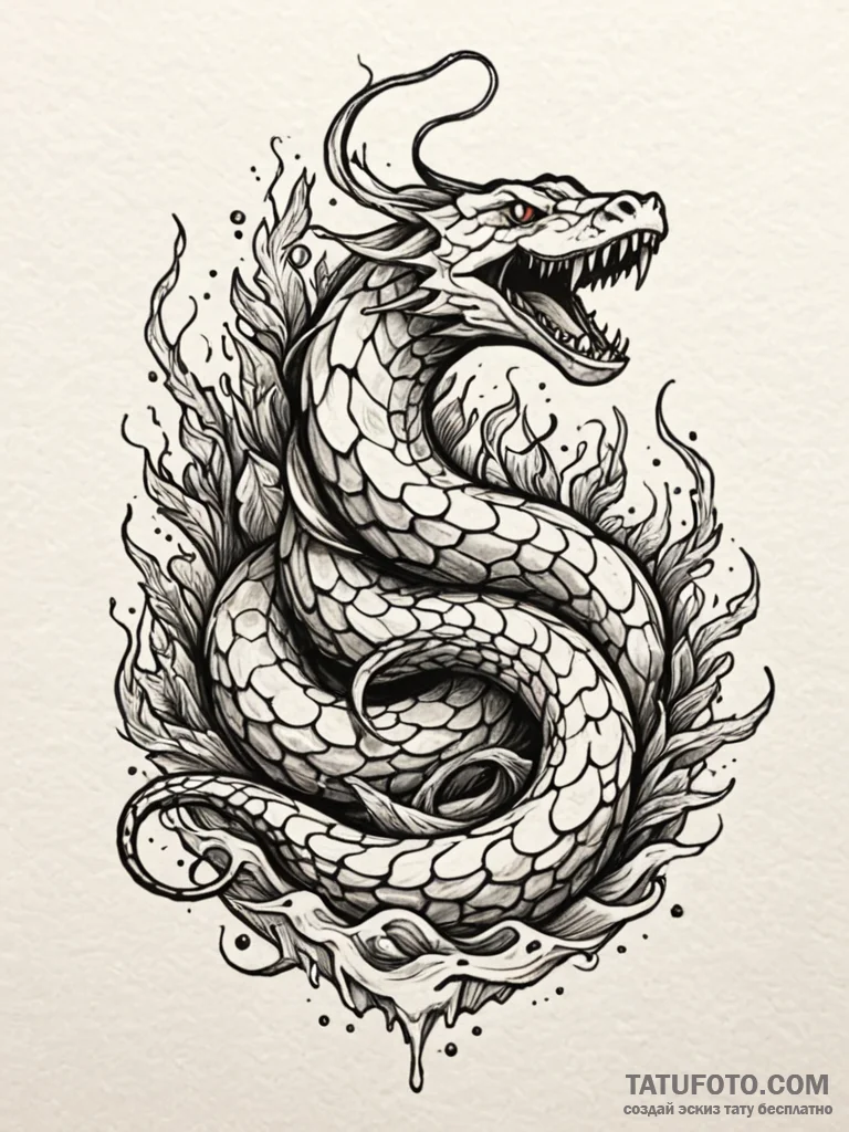 River serpent beneath frozen surface, artisti... - эскиз тату (№1751745136_0, 05.07.2025 19:52) — Tatufoto.com