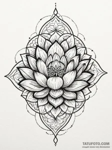 Lotus entwined with thorned vines, ink illust... - эскиз тату (№1751745394_0, 05.07.2025 19:56) — Tatufoto.com