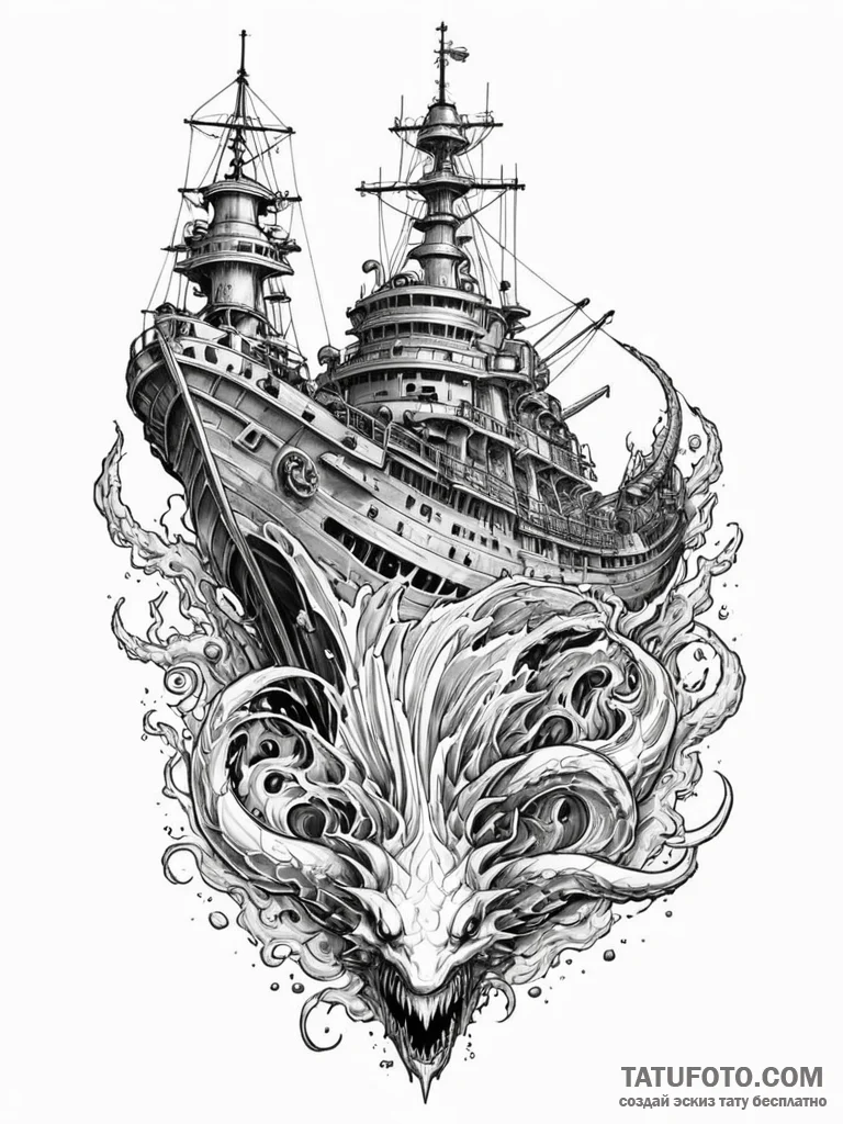 Abyssal leviathan with armor plates of sunken... - эскиз тату (№1751745478_0, 05.07.2025 19:57) — Tatufoto.com
