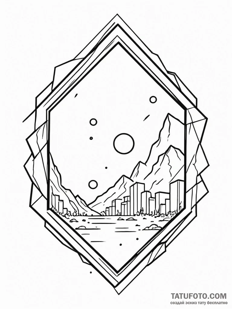 Mirror frame cracking open void, concept art... - эскиз тату (№1751745563_0, 05.07.2025 19:59) — Tatufoto.com