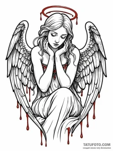 Statue of an angel weeping tears of blood, ta... - эскиз тату (№1751745900_0, 05.07.2025 20:05) — Tatufoto.com