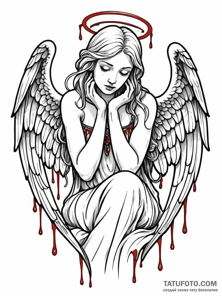 Statue of an angel weeping tears of blood, ta... - эскиз тату (№1751745900_0, 05.07.2025 20:05) — Tatufoto.com