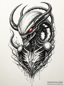 Alien xenomorph emerging from a biomechanical... - эскиз тату (№1751746322_0, 05.07.2025 20:12) — Tatufoto.com