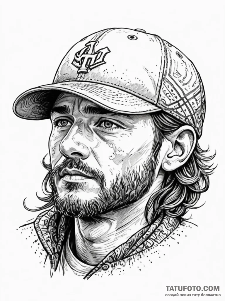A classic baseball cap, casual,, ink illustra... - эскиз тату (№1751746407_0, 05.07.2025 20:13) — Tatufoto.com