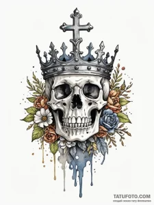 Hollow crown resting on bones, ink illustrati... - эскиз тату (№1751746492_0, 05.07.2025 20:14) — Tatufoto.com