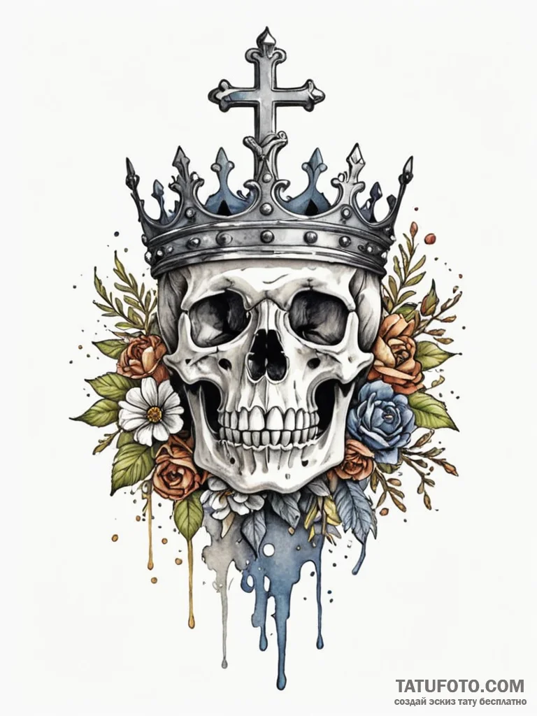 Hollow crown resting on bones, ink illustrati... - эскиз тату (№1751746492_0, 05.07.2025 20:14) — Tatufoto.com