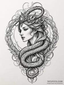 Ethereal serpent crowned with light, concept... - эскиз тату (№1751747164_0, 05.07.2025 20:26) — Tatufoto.com