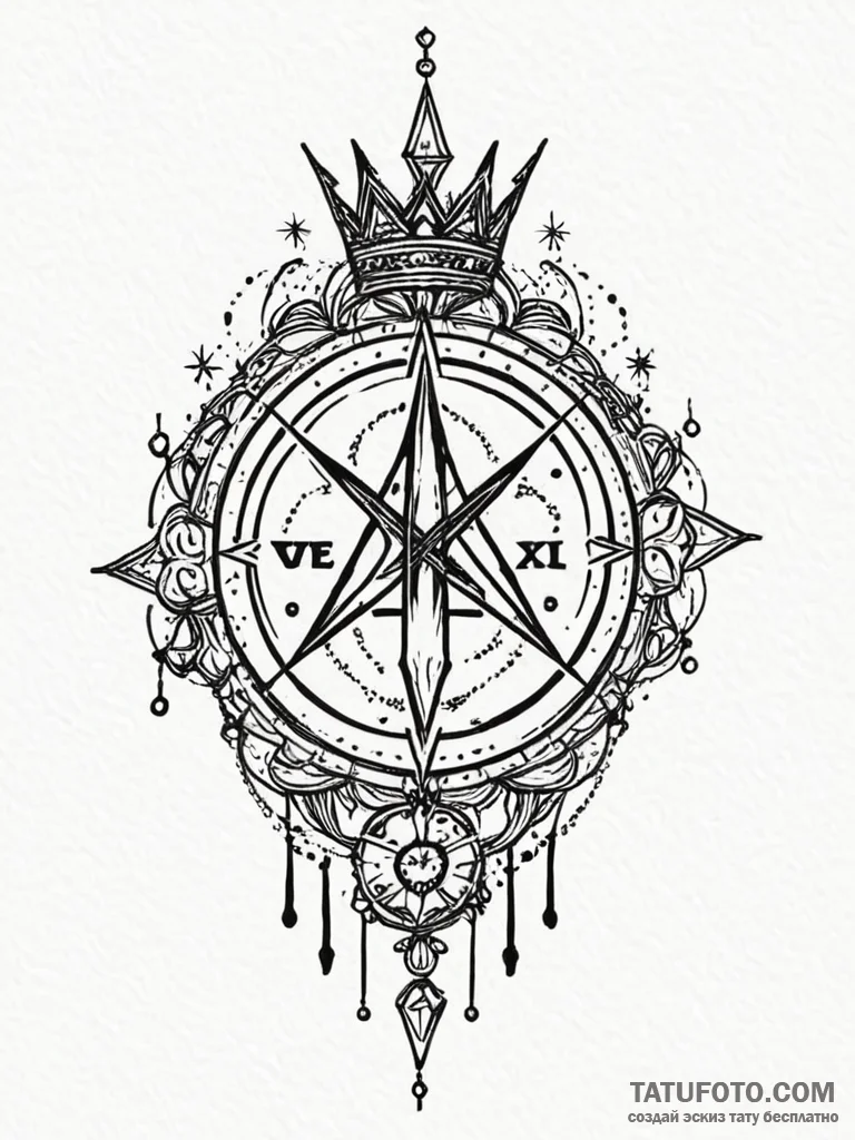 Night sigil crowned with stars, tattoo sketch... - эскиз тату (№1751747419_0, 05.07.2025 20:30) — Tatufoto.com