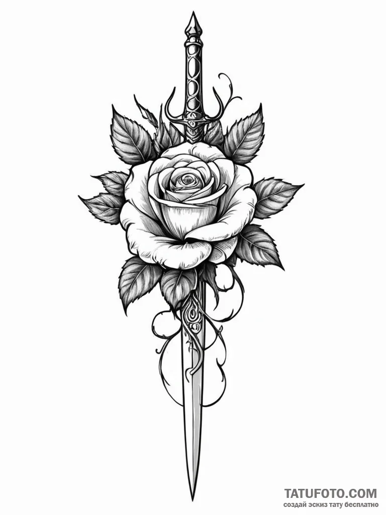 Dagger and rose - эскиз тату (№1751747502_0, 05.07.2025 20:31) — Tatufoto.com