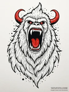 Yeti roaring in a snowstorm, tattoo drawing o... - эскиз тату (№1751747838_0, 05.07.2025 20:37) — Tatufoto.com