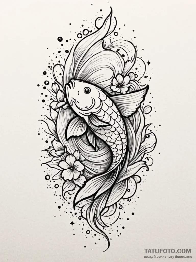 Koi fish swimming in starry void, artistic ta... - эскиз тату (№1751747923_0, 05.07.2025 20:38) — Tatufoto.com
