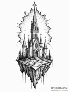 Forgotten crown beneath ruined spire, tattoo... - эскиз тату (№1751748092_0, 05.07.2025 20:41) — Tatufoto.com