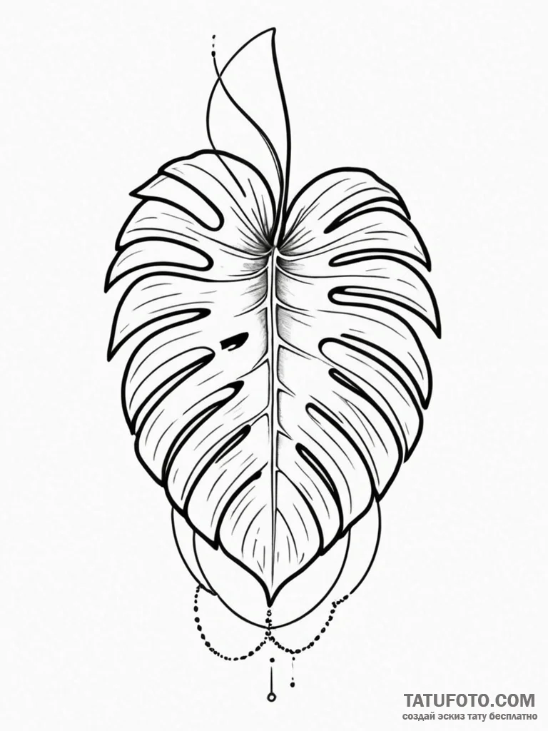 Monstera leaf with intricate, geometric cutou... - эскиз тату (№1751748599_0, 05.07.2025 20:49) — Tatufoto.com