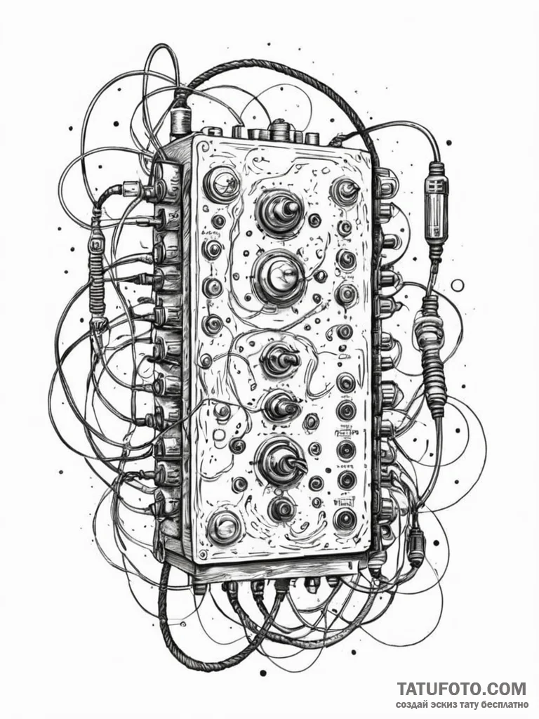 Switchboard from the 1940s, with glowing, oth... - эскиз тату (№1751748768_0, 05.07.2025 20:52) — Tatufoto.com