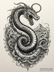 Raging sea serpent coiling through wreckage,... - эскиз тату (№1751749106_0, 05.07.2025 20:58) — Tatufoto.com