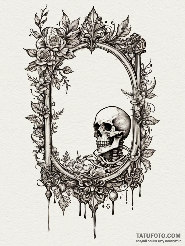 Bone mirror revealing shadow form, tattoo dra... - эскиз тату (№1751749191_0, 05.07.2025 20:59) — Tatufoto.com