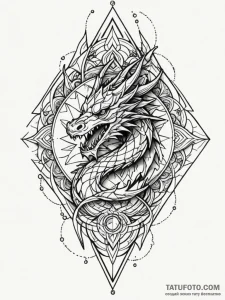 Arcane dragon with crystalline scales, tattoo... - эскиз тату (№1751749785_0, 05.07.2025 21:09) — Tatufoto.com