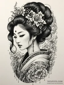 Jade comb in a geisha's hair, concept art for... - эскиз тату (№1751750207_0, 05.07.2025 21:16) — Tatufoto.com