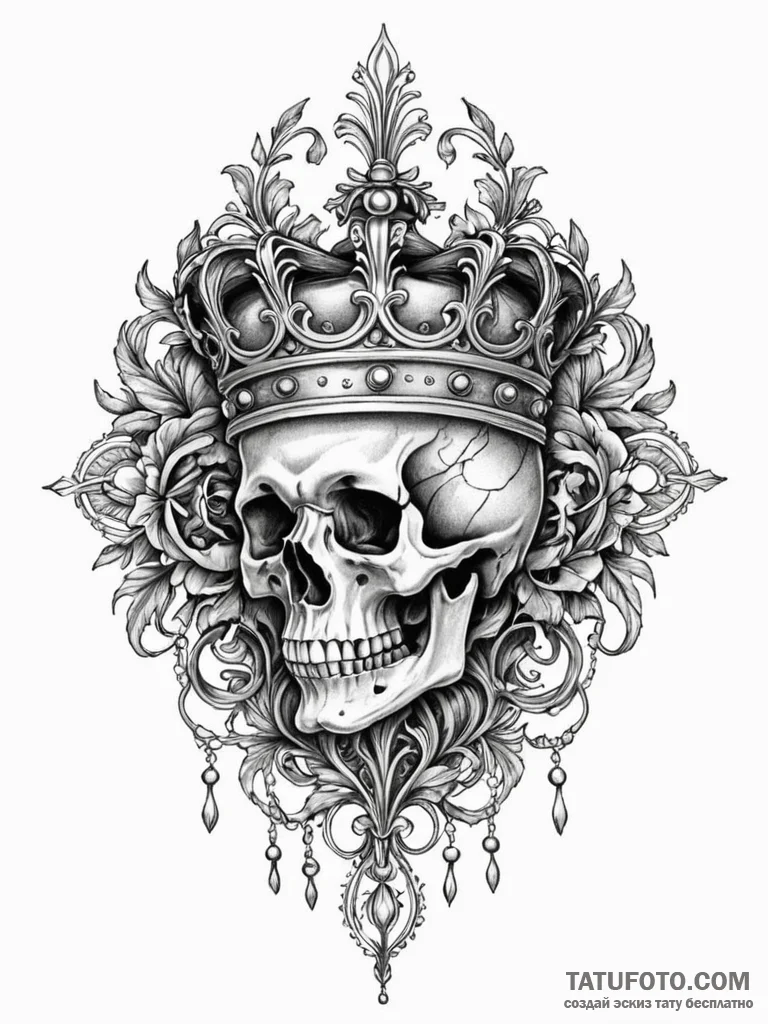 Hollow crown resting on bones, tattoo line ar... - эскиз тату (№1751750292_0, 05.07.2025 21:18) — Tatufoto.com