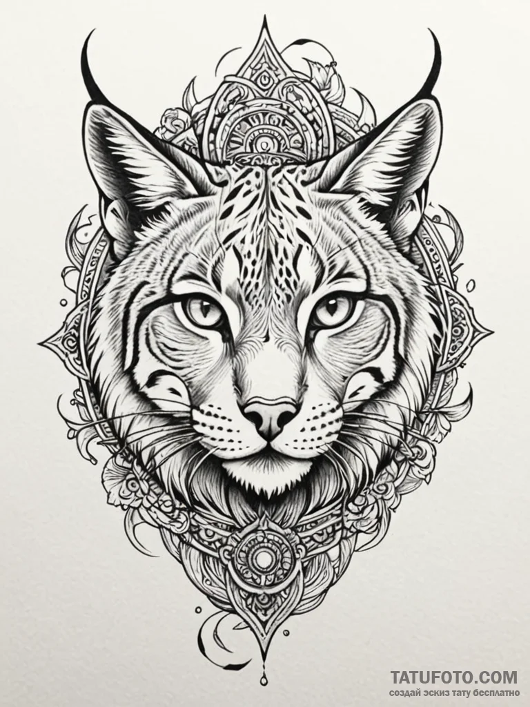 Lynx prowling through ruins, tattoo drawing o... - эскиз тату (№1751750544_0, 05.07.2025 21:22) — Tatufoto.com