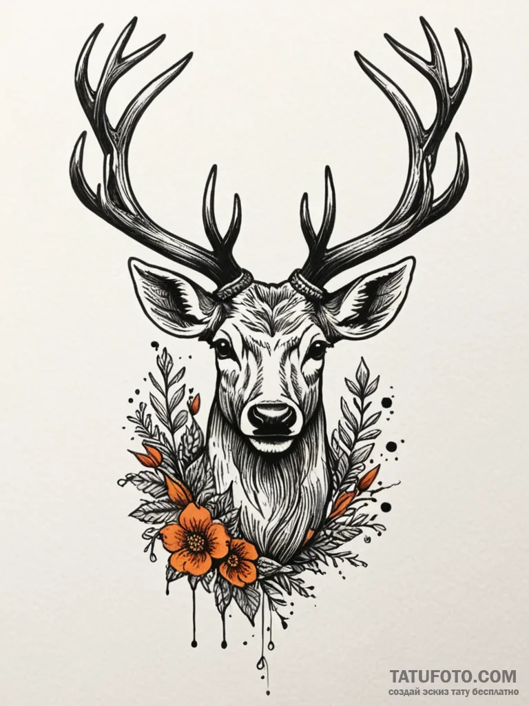 Animated stag with shifting form, tattoo flas... - эскиз тату (№1751750631_0, 05.07.2025 21:23) — Tatufoto.com