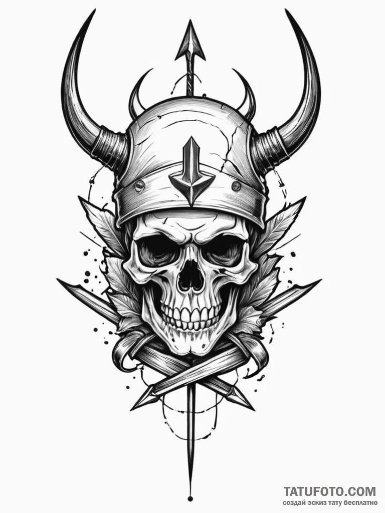 Broken arrow lodged in skull, concept art for... - эскиз тату (№1751751312_0, 05.07.2025 21:35) — Tatufoto.com