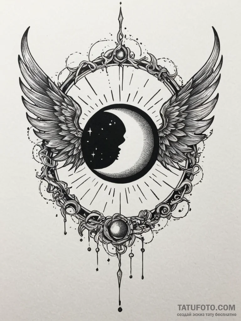 Eclipse wings devouring light, tattoo drawing... - эскиз тату (№1751751397_0, 05.07.2025 21:36) — Tatufoto.com