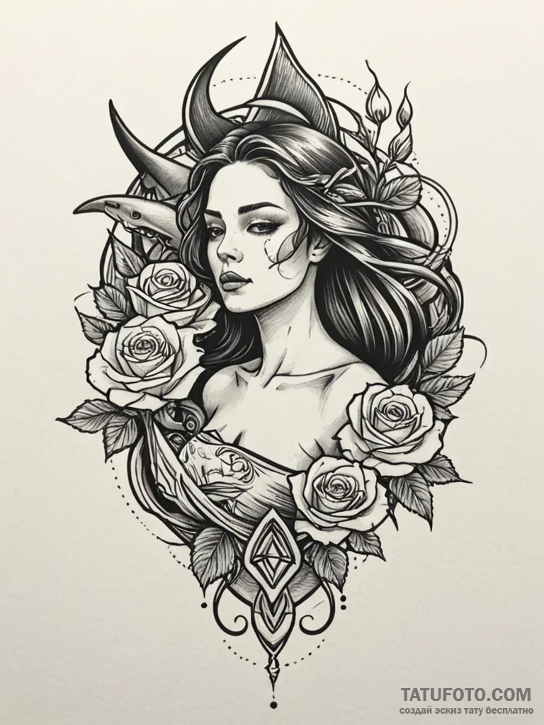 Aquatic siren with shark tail, concept art fo... - эскиз тату (№1751751481_0, 05.07.2025 21:38) — Tatufoto.com