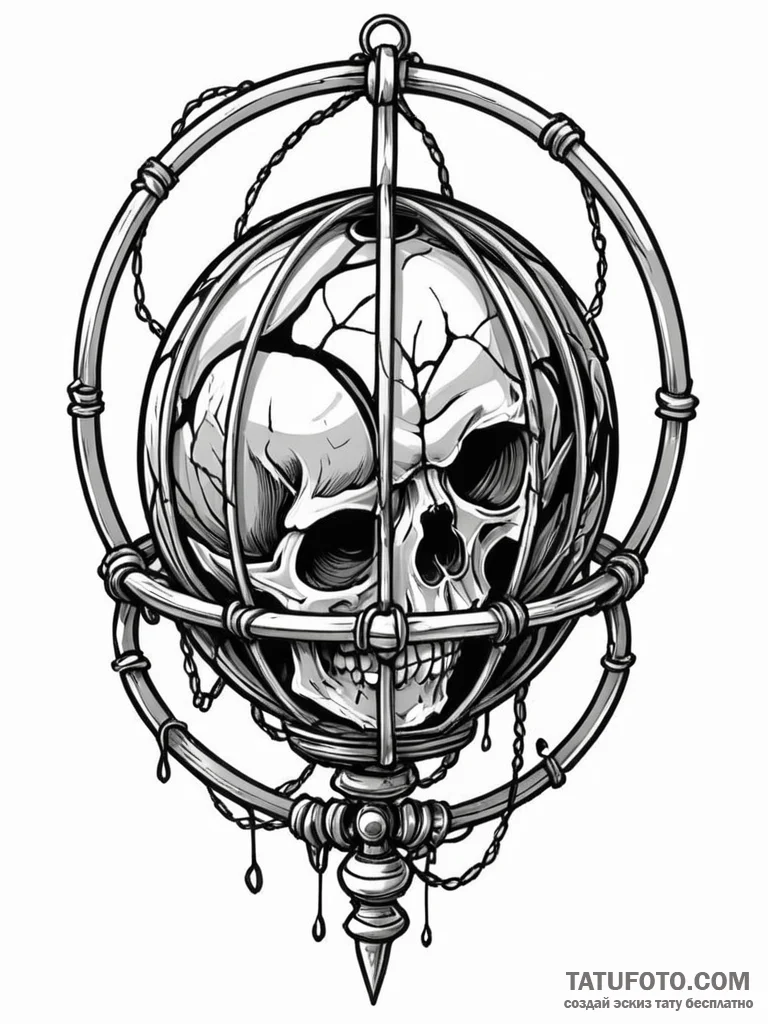 Orb bound in bone cage, artistic tattoo sketc... - эскиз тату (№1751752239_0, 05.07.2025 21:50) — Tatufoto.com