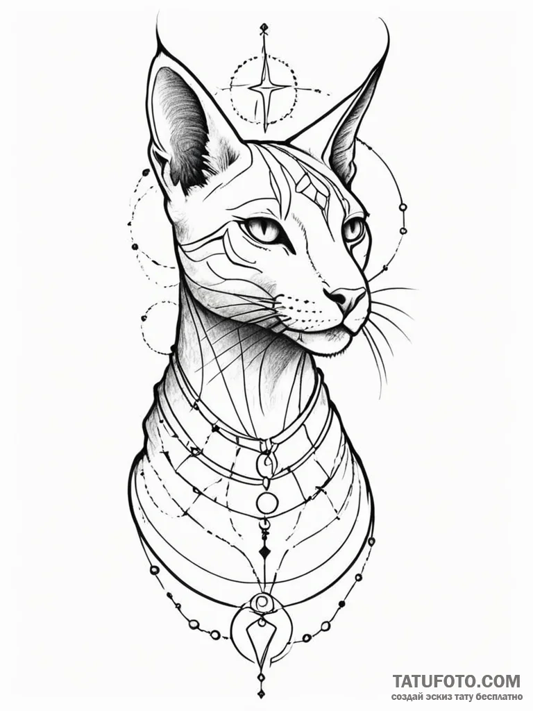 Bastet silhouette filled with a star map, tat... - эскиз тату (№1751752744_0, 05.07.2025 21:59) — Tatufoto.com