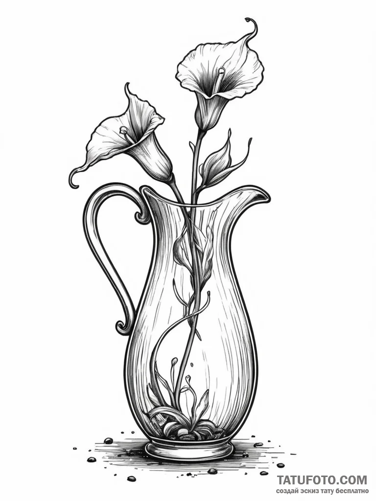 A pitcher plant, ink illustration for tattoo,... - эскиз тату (№1751752912_0, 05.07.2025 22:01) — Tatufoto.com