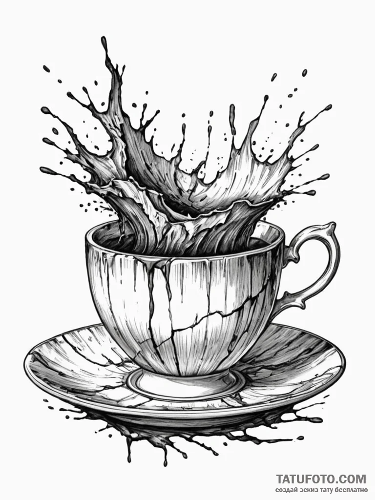 Galaxy spilling from a cracked teacup, concep... - эскиз тату (№1751753166_0, 05.07.2025 22:06) — Tatufoto.com