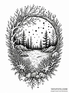 Sunken wheel beneath coral forest, tattoo fla... - эскиз тату (№1751753423_0, 05.07.2025 22:10) — Tatufoto.com