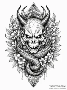 Olive wreath laid on skull, tattoo drawing ou... - эскиз тату (№1751753593_0, 05.07.2025 22:13) — Tatufoto.com