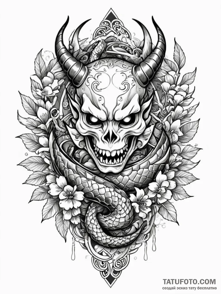 Olive wreath laid on skull, tattoo drawing ou... - эскиз тату (№1751753593_0, 05.07.2025 22:13) — Tatufoto.com