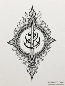 Flaming blade piercing sigil, ink illustratio... - эскиз тату (№1751753677_0, 05.07.2025 22:14) — Tatufoto.com