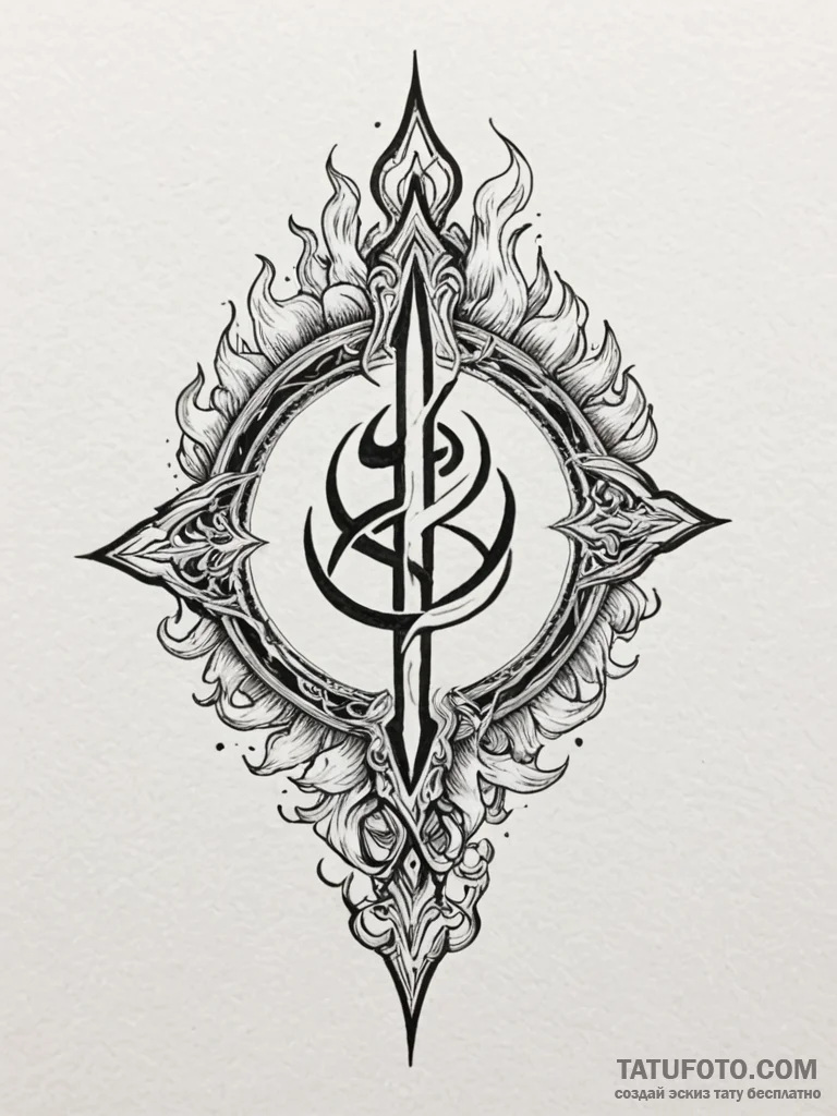 Flaming blade piercing sigil, ink illustratio... - эскиз тату (№1751753677_0, 05.07.2025 22:14) — Tatufoto.com