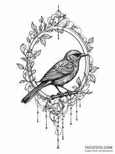 A whimsical bird silhouette on a wire, minima... - эскиз тату (№1751754357_0, 05.07.2025 22:25) — Tatufoto.com