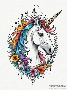 Unicorn, graceful and ethereal, not cartoonis... - эскиз тату (№1751754441_0, 05.07.2025 22:27) — Tatufoto.com