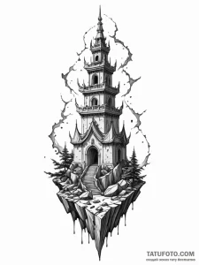 Jade relic beneath shattered spire, tattoo li... - эскиз тату (№1751754949_0, 05.07.2025 22:35) — Tatufoto.com