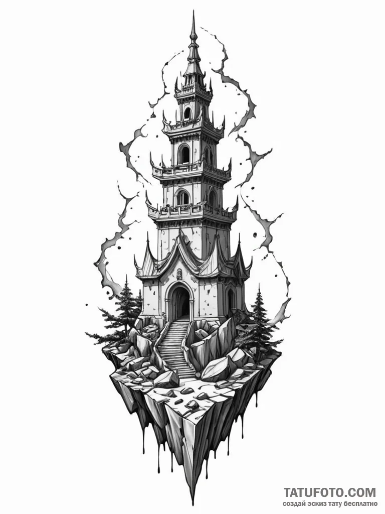 Jade relic beneath shattered spire, tattoo li... - эскиз тату (№1751754949_0, 05.07.2025 22:35) — Tatufoto.com