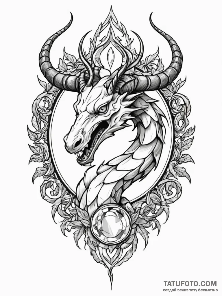 Horned serpent through shattered mirror, tatt... - эскиз тату (№1751755116_0, 05.07.2025 22:38) — Tatufoto.com