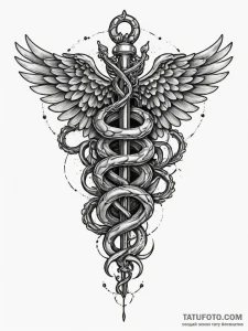 Caduceus, but the serpents are biomechanical... - эскиз тату (№1751755199_0, 05.07.2025 22:39) — Tatufoto.com